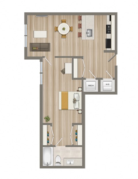 Floor plan for 1 bed, 1 bath, 624 sqft